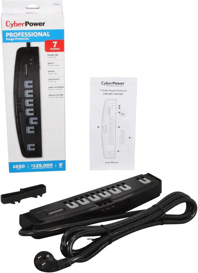 Alt view image 6 of 6 - CyberPower CSP708T 8 Feet, 7 Outlets, 1650 Joules Surge Suppressor