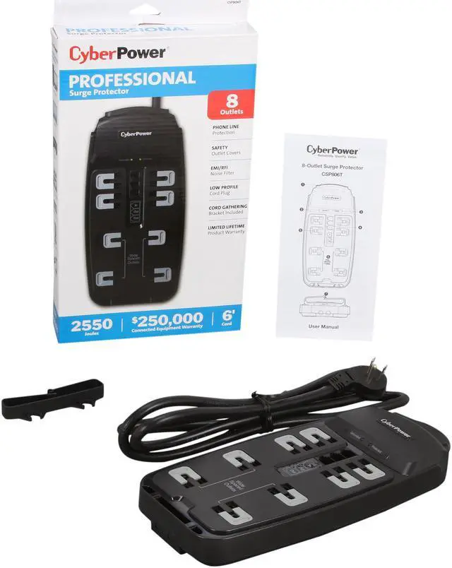 Alt view image 6 of 6 - CyberPower CSP806T 6 Feet, 8 Outlets, 2250 Joules Surge Protector