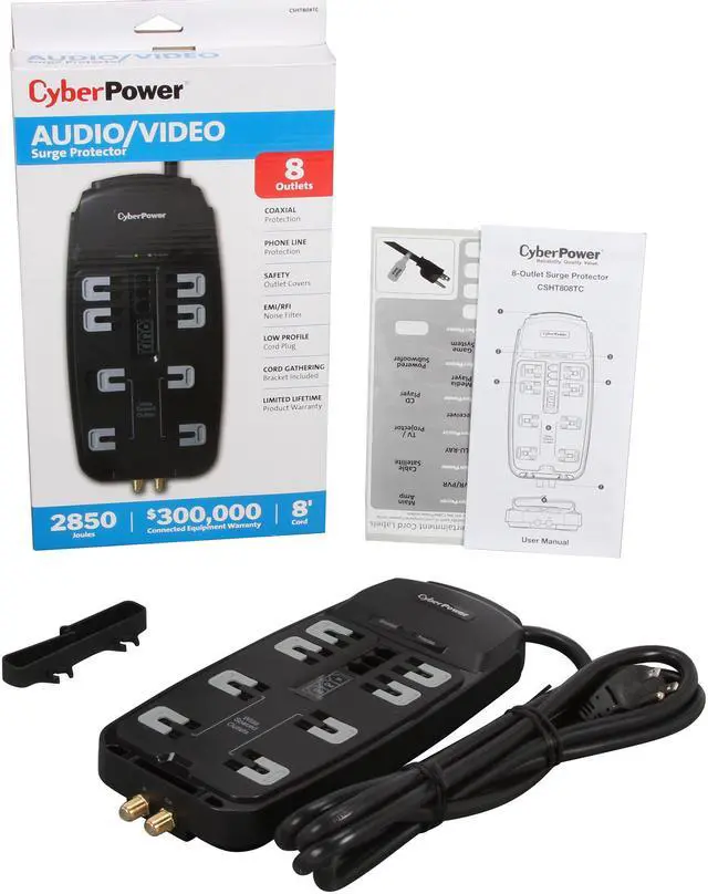 Alt view image 6 of 6 - CyberPower CSHT808TC 8 Feet, 8 Outlets, 2850 Joules Surge Suppressor