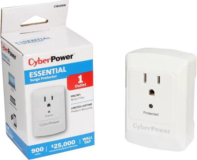 Alt view image 6 of 6 - CyberPower CSB100W Wall Mount 1 Outlet 900 joule Essential Surge Protection