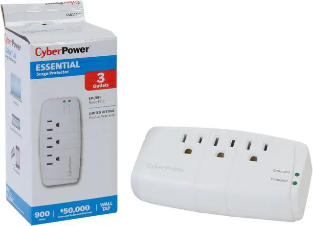 Alt view image 4 of 4 - CyberPower CSB300W 3 Outlets 900 Joules Surge Suppressor