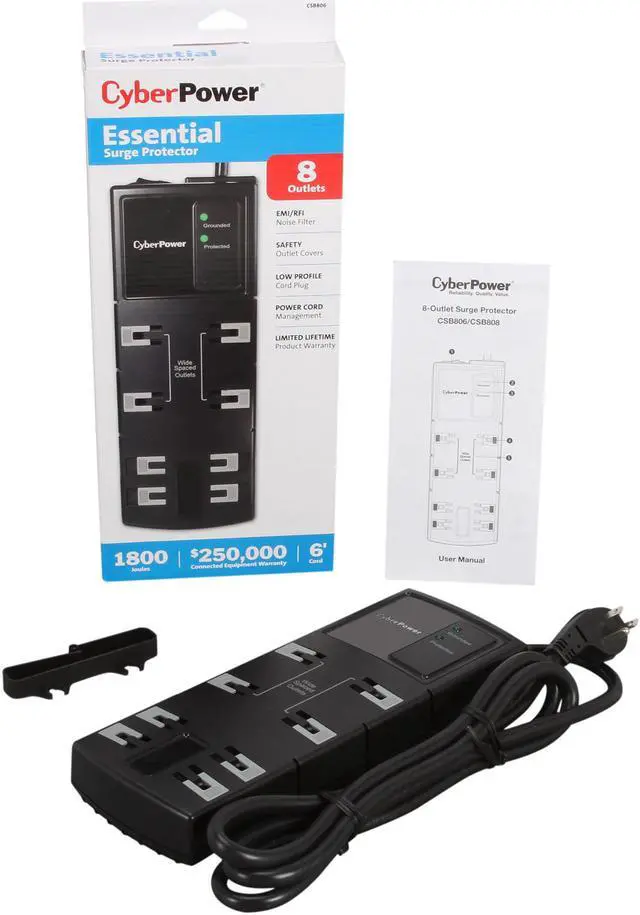 Alt view image 6 of 6 - CyberPower CSB806 6 Feet 8 Outlets 1,800 Joules Surge Suppressor