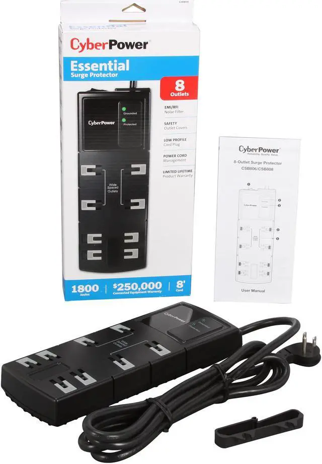 Alt view image 6 of 6 - CyberPower CSB808 8 Feet, 8 Outlets, 1800 Joules Surge Suppressor