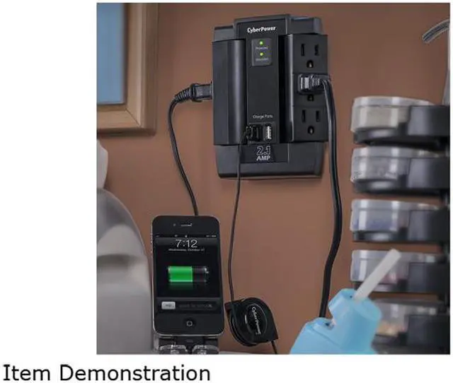 Alt view image 4 of 5 - CyberPower CSP600WSU Surge Protector 6-AC Outlet Swivel with 2 USB Charging Ports