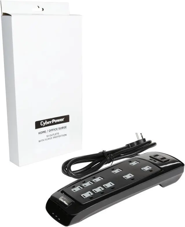 Alt view image 7 of 7 - CyberPower 6 Feet 10 Outlets 3750 Joules Home / Office Surge Protector with 2 USB (1A Shared) Charging Ports