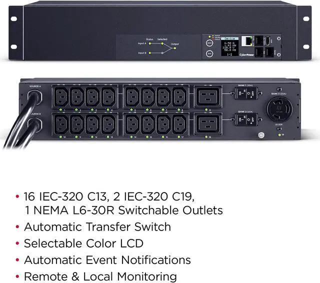Alt view image 6 of 6 - CyberPower PDU44007 Switched 2U Rackmount Power Distribution Units