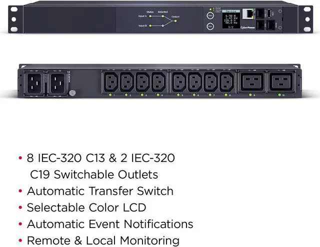 Alt view image 6 of 6 - CyberPower PDU44006 Switched ATS Power Distribution Unit