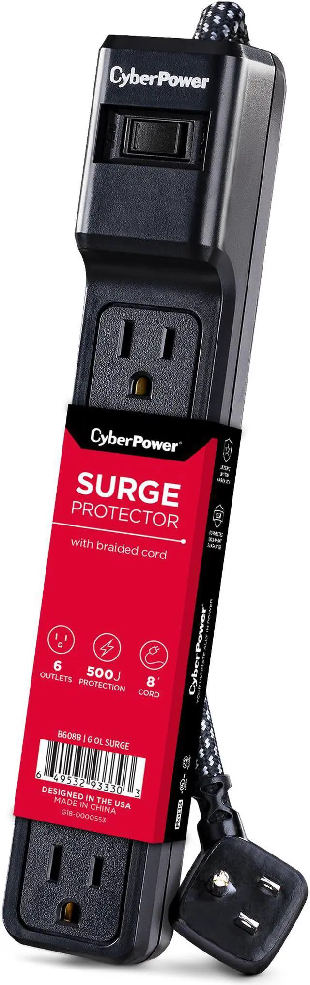 Alt view image 7 of 7 - CyberPower B608B Essential Surge Protector - 8 ft (2.4 m) - 6 Outlet - 500 J Surge Protection
