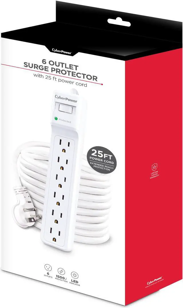 Alt view image 4 of 4 - CyberPower B625 - 25 ft Cable - 6 Outlets - Surge Protectors