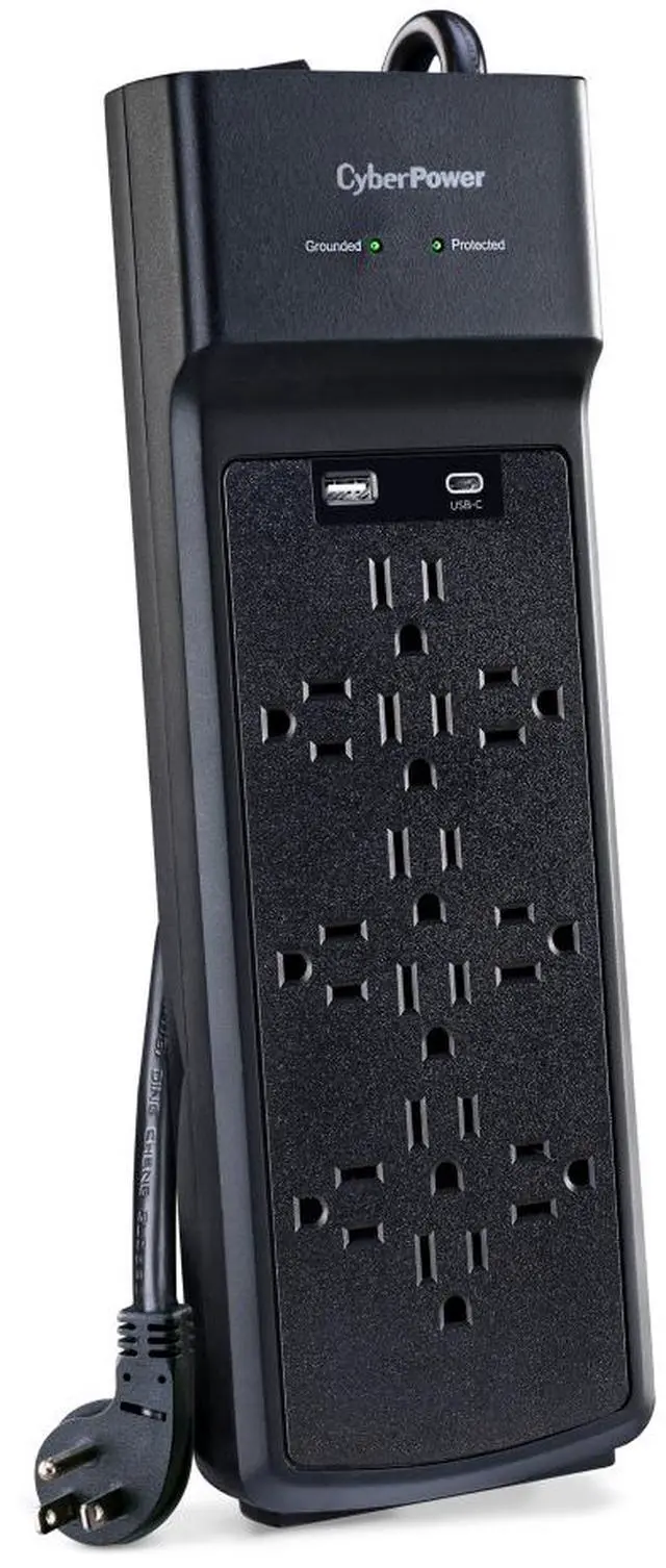 Alt view image 3 of 9 - CyberPower CSP1206UC Home Office 12 - Outlet Surge Protector with 3000 J Surge Suppression, Clamping Voltage 800V, 6 ft Cord, NEMA 5-15P, 45 degrees Offset Right, Black