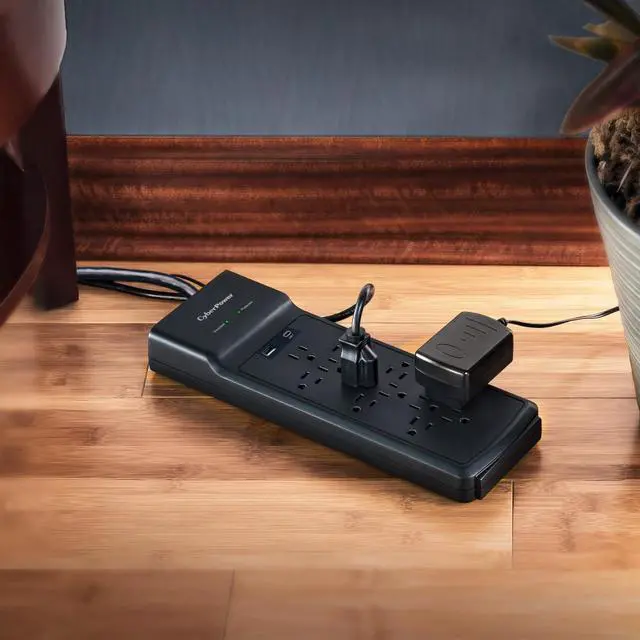 Alt view image 8 of 9 - CyberPower CSP1206UC Home Office 12 - Outlet Surge Protector with 3000 J Surge Suppression, Clamping Voltage 800V, 6 ft Cord, NEMA 5-15P, 45 degrees Offset Right, Black