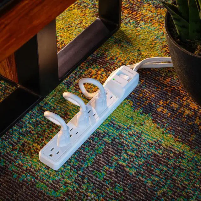 Alt view image 8 of 10 - CyberPower CSB706W Essential 7 - Outlet Surge Protector with 1800 J Surge Suppression, Clamping Voltage 800V, 6 ft Cord, NEMA 5-15P, Straight, 15 Amp, EMI/RFI Filtration, White, RG6 Coaxial Protection