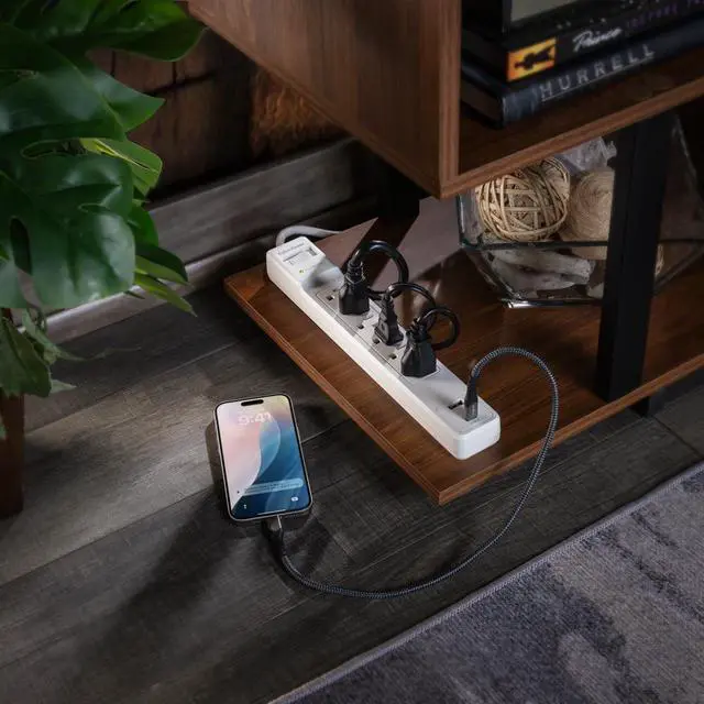 Alt view image 7 of 10 - CyberPower CSP604UCW Home Office 6 - Outlet Surge Protector with 1500 J Surge Suppression, Clamping Voltage 800V, 4 ft Cord, NEMA 5-15P, 45 degrees Offset Right, White