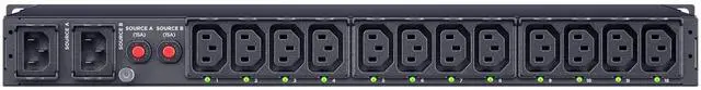 Alt view image 4 of 9 - CyberPower PDU44004G Single Phase 240 - 200 VAC 15A Switched ATS, 12 Outlets, 10 ft, 2 x IEC-320 C14, Horizontal, 1U, SNMP, LCD