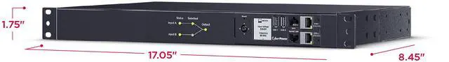 Alt view image 6 of 9 - CyberPower PDU44004G Single Phase 240 - 200 VAC 15A Switched ATS, 12 Outlets, 10 ft, 2 x IEC-320 C14, Horizontal, 1U, SNMP, LCD