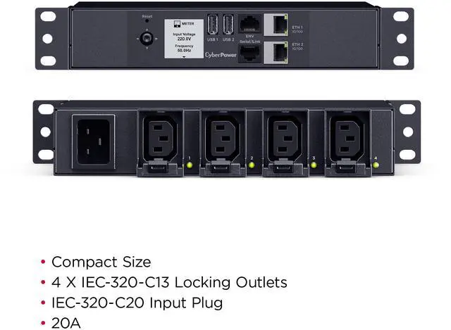 Alt view image 5 of 9 - CyberPower PDU42014 Single Phase 100 - 240 VAC Switched, 10 ft, IEC-320 C20, SNMP