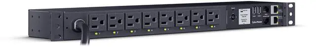 Alt view image 3 of 9 - CyberPower PDU81001G 100 - 120 VAC 15A Switched Metered-by-Outlet, 8 Outlets, 12 ft, NEMA 5-15P, Horizontal, 1U, LCD