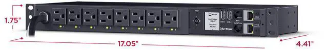Alt view image 6 of 9 - CyberPower PDU81001G 100 - 120 VAC 15A Switched Metered-by-Outlet, 8 Outlets, 12 ft, NEMA 5-15P, Horizontal, 1U, LCD