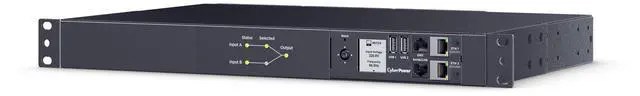 Alt view image 2 of 9 - CyberPower PDU44005G Single Phase 200 - 240 VAC 20A Switched ATS, 10 Outlets, 10 ft, 2 x IEC-320 C20, Horizontal, 1U, SNMP, LCD