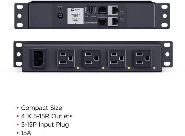 Alt view image 5 of 9 - CyberPower PDU42011 Single Phase 100 - 120 VAC 15A Switched, 10 ft, NEMA 5-15P, SNMP