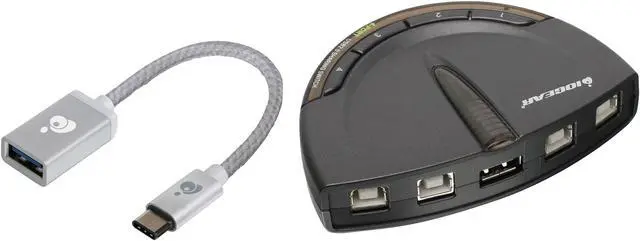 Main image of IOGEAR GUB431CA1KIT 4-Port USB 2.0 Printer Switch with USB-A to USB-C Adapter Kit