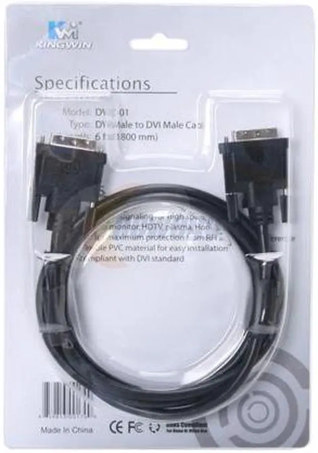 Alt view image 2 of 2 - KINGWIN DVIC-01 Black DVI Male to DVI Male Cable