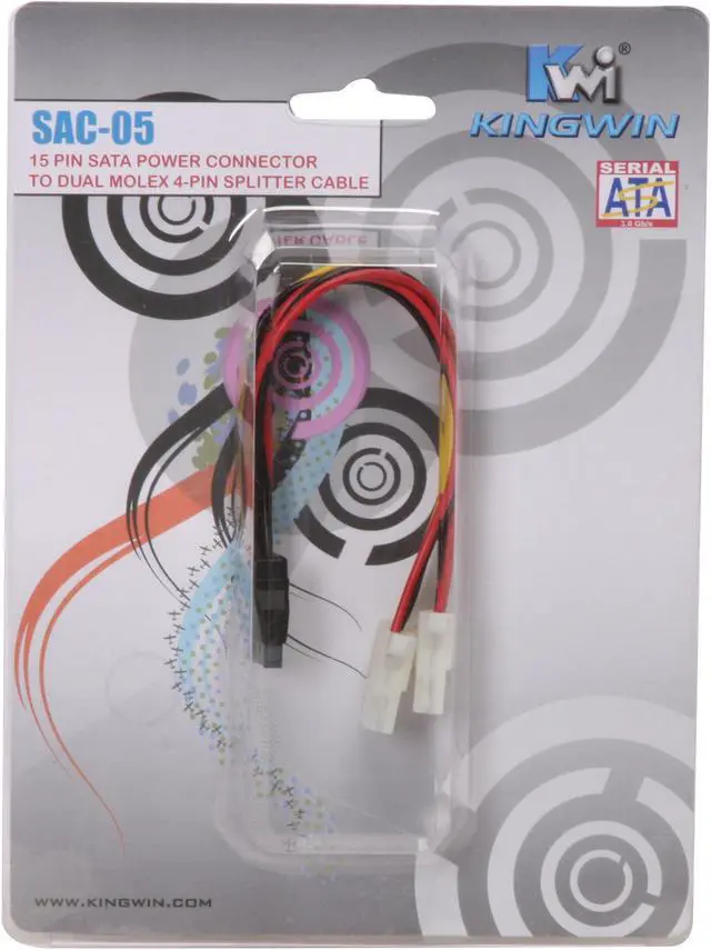 Alt view image 3 of 3 - KINGWIN SAC-05 8 in. SATA Power Adapter Cable