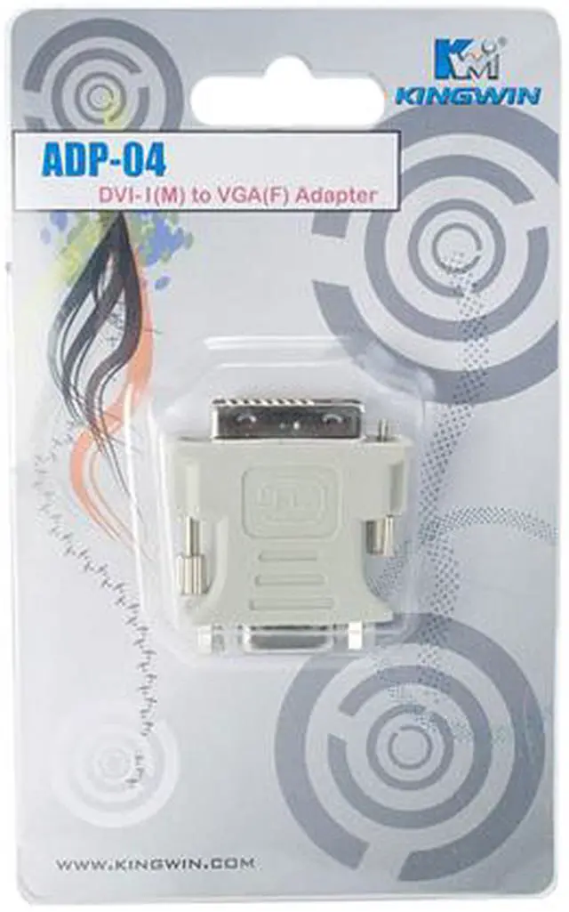 Alt view image 3 of 3 - KINGWIN ADP-04 DVI-I Male (24+5 pin) To VGA HD 15 Female Adapter