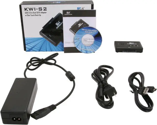 Alt view image 6 of 6 - KINGWIN KWI-S2 USB 2.0 to Dual SATA Adapter w/ OTB