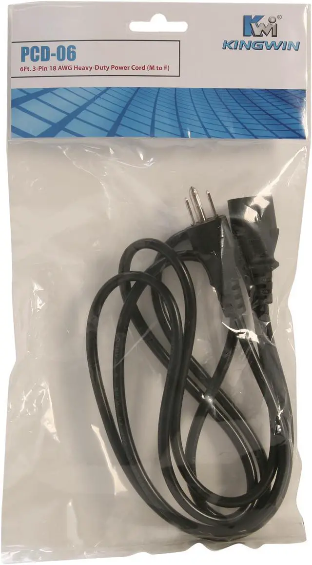 Alt view image 3 of 3 - KINGWIN Model PCD-06 6 ft. 3-Pin 18 AWG Heavy-Duty Power Cord Male to Female