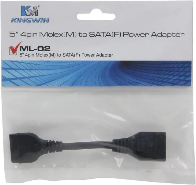 Alt view image 3 of 3 - KINGWIN ML-02 5 in. 4 Pin Molex (M) to SATA (F) Power Adapter Cable