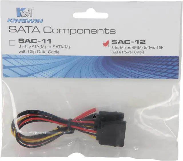 Alt view image 3 of 3 - KINGWIN SAC-12 8 in. Molex 4P(M) to 2 15P SATA Power Cable