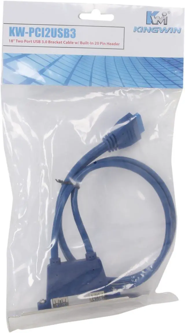 Alt view image 3 of 3 - KINGWIN KW-PCI2USB3 Blue 2 Port USB 3.0 Bracket 20pin Header Cable