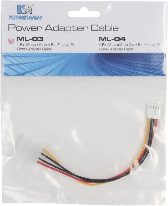 Alt view image 3 of 3 - KINGWIN ML-03 4 Pin Molex(M) to 4 Pin Floppy(F) Power Adapter Cable Male to Female