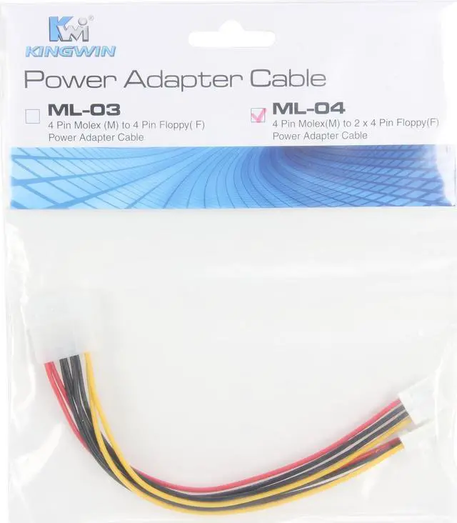 Alt view image 3 of 3 - KINGWIN ML-04 4 Pin Molex(M) to 2 x 4 Pin Floppy(F) Power Adapter Cable Male to Female