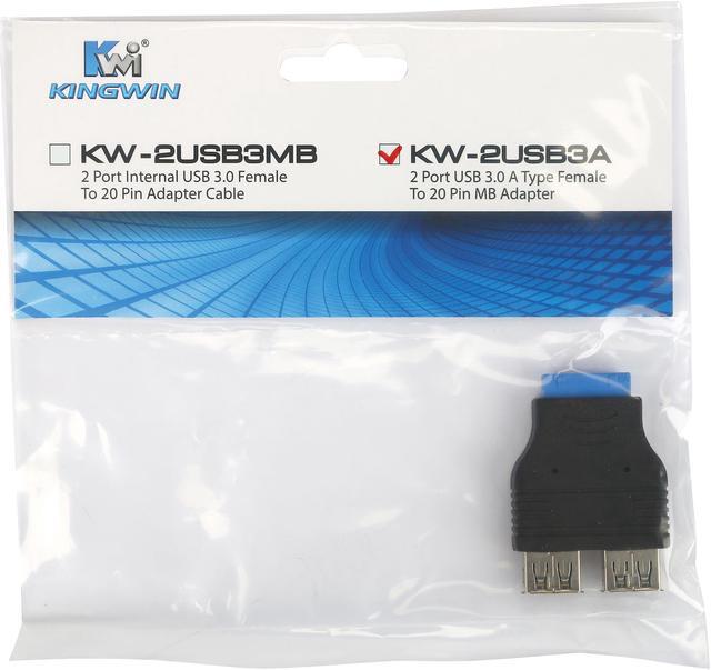 Alt view image 3 of 3 - KINGWIN KW-2USB3A Two USB 3.0 female type A ports to 20 pin MB adapter