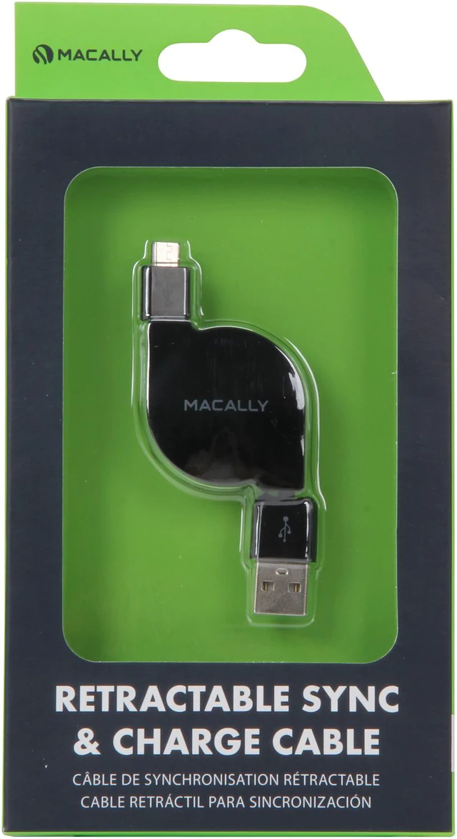 Alt view image 5 of 5 - Macally USBSyncMP Black MicroUSB to USB Retractable Sync & Charge Cable