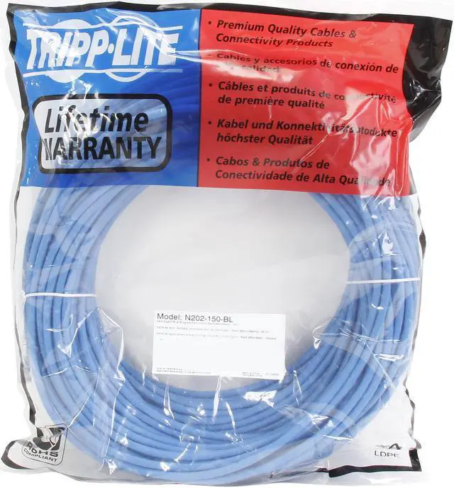 Alt view image 3 of 3 - TRIPP LITE N202-150-BL 150 ft. Cat 6 Blue Gigabit Solid Conductor Snagless Patch Cable