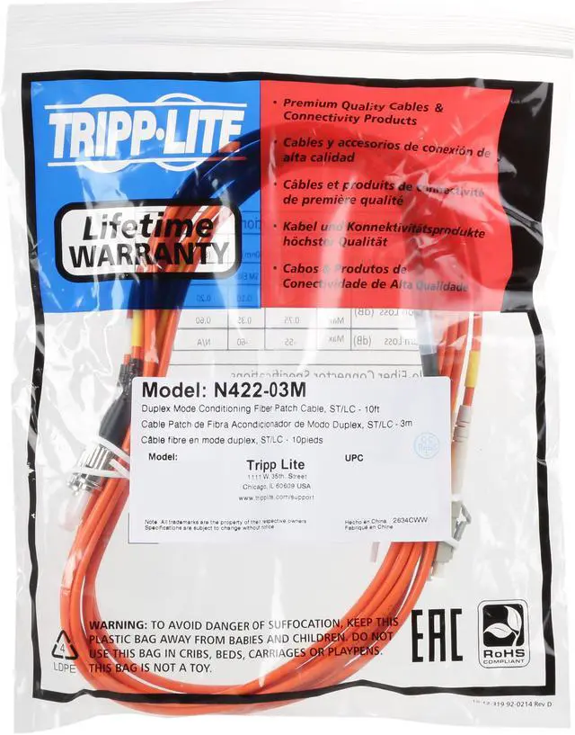 Alt view image 3 of 3 - Tripp Lite N422-03M 9.84 ft. Fiber Optic Duplex Patch Cable Male to Male