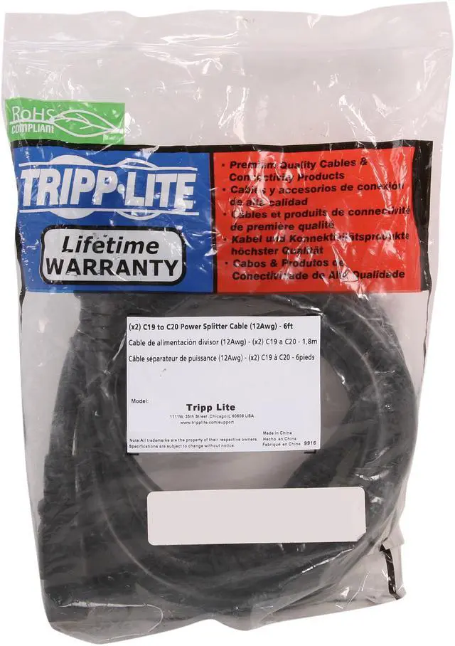 Alt view image 3 of 3 - Tripp Lite Model P036-006-2C19 6 ft. AC Power Splitter Cable