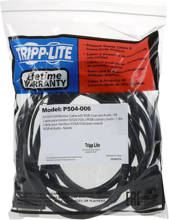 Alt view image 3 of 4 - Tripp Lite P504-006 6 ft. HD15M to HD15M SVGA/VGA Monitor Cable w/Built-in Audio connectors