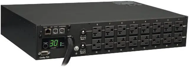 Main image of Tripp Lite Monitored PDU, 30A, 16 Outlets (5-15/20R), 120V, L5-30P, 10 ft. Cord, 2U Rack-Mount Power (PDUMNH30)