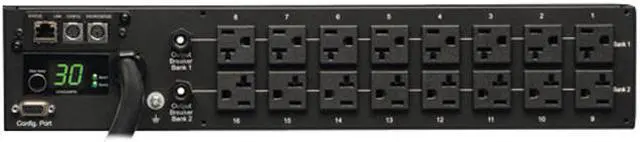 Alt view image 2 of 4 - Tripp Lite Monitored PDU, 30A, 16 Outlets (5-15/20R), 120V, L5-30P, 10 ft. Cord, 2U Rack-Mount Power (PDUMNH30)