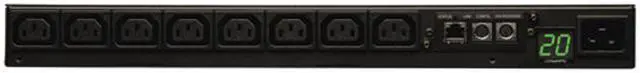 Alt view image 2 of 3 - Tripp Lite Single Phase Monitored PDU, 20A, 8 Outlets C-13, 208 / 220 / 230 / 240V, C20/L6-20P Adapter, 8.5 Feet Cord, 1U Rack-Mount Power, LX Platform, TAA Compliant (PDUMNH20HV)