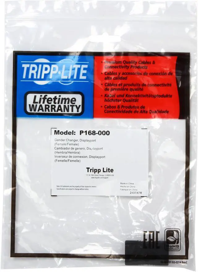 Alt view image 6 of 6 - Tripp Lite P168-000 Compact Displayport Gender Changer / Coupler (Display port F/F)