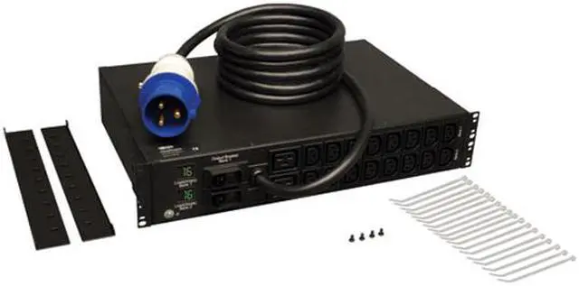 Alt view image 4 of 4 - Tripp Lite PDUMH32HV Metered 2U 230V  12ft Single Phase PDU, 7.3kW, 18 outlets (C13 & C19), IEC-309 Blue 32A Input Connection