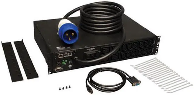 Alt view image 4 of 4 - Tripp Lite Monitored PDU, 7.4 kW Single-Phase 230V Outlets (12-C13, 4-C19), IEC-309 32A Blue, 12 Feet Cord, 2U (PDUMNH32HV)