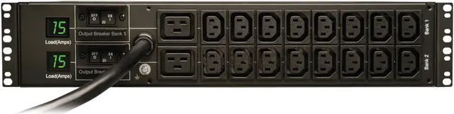 Alt view image 2 of 6 - Tripp Lite Metered PDU, 5.8 kW Single-Phase 208 / 240V Outlets (16 x C13 & 2 x C19), L6-30P, 12 Feet Cord, 2U Rack-Mount, TAA (PDUMH30HV)