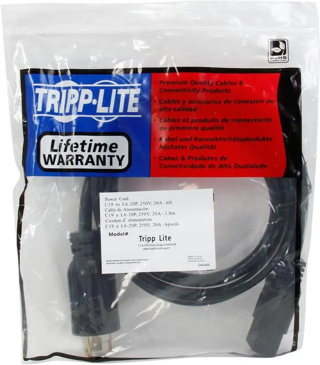 Alt view image 3 of 3 - Tripp Lite Model P040-006 6 ft. 12AWG Heavy Duty Power Cord (IEC-320-C19 to NEMA L6-20P)