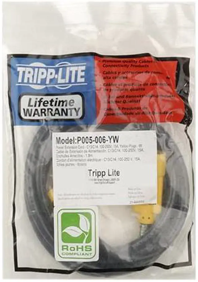 Alt view image 3 of 3 - Tripp Lite Model P005-006-YW 6 ft. 14AWG Power Cord w/ Yellow Connectors
